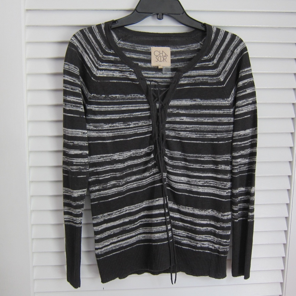 Chaser Linen Sweater Corset Tie Up Chest Abstract Stripe sz XS